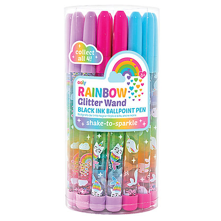 Rainbow Glitter Wand Ballpoint Pens Tub P.O.P. Display