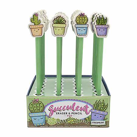 Succulent Cactus Eraser & Pencil Duo P.O.P. Display