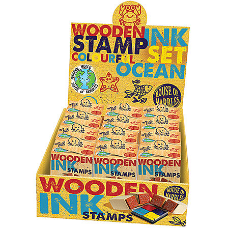 Mini Wooden Ocean Rubber Stamp & Ink Set P.O.P. Display