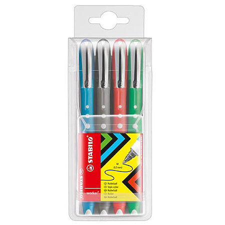 worker colorful Rollerball 4-Pen Wallet Set