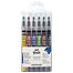 6-color trendy ink brush set (lemon yellow, primary red, cobalt blue hue, yellow green, burnt umber & ivory black)